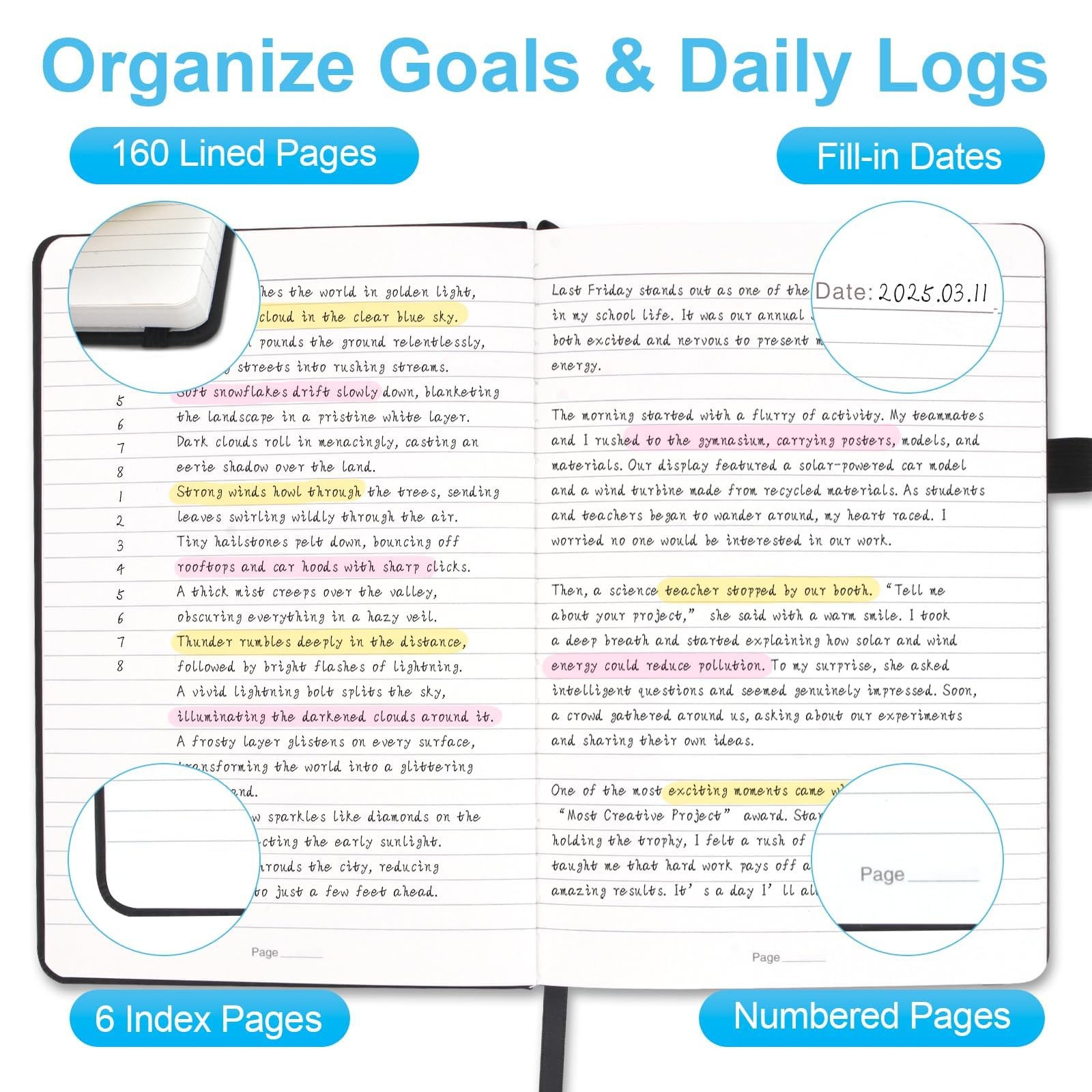 Gomew Lined Journal Notebook A5, College Ruled Hardcover for Z-Black