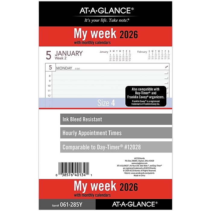 AT-A-GLANCE My Week 2026 Planner Refill Size 4 (061-285Y)