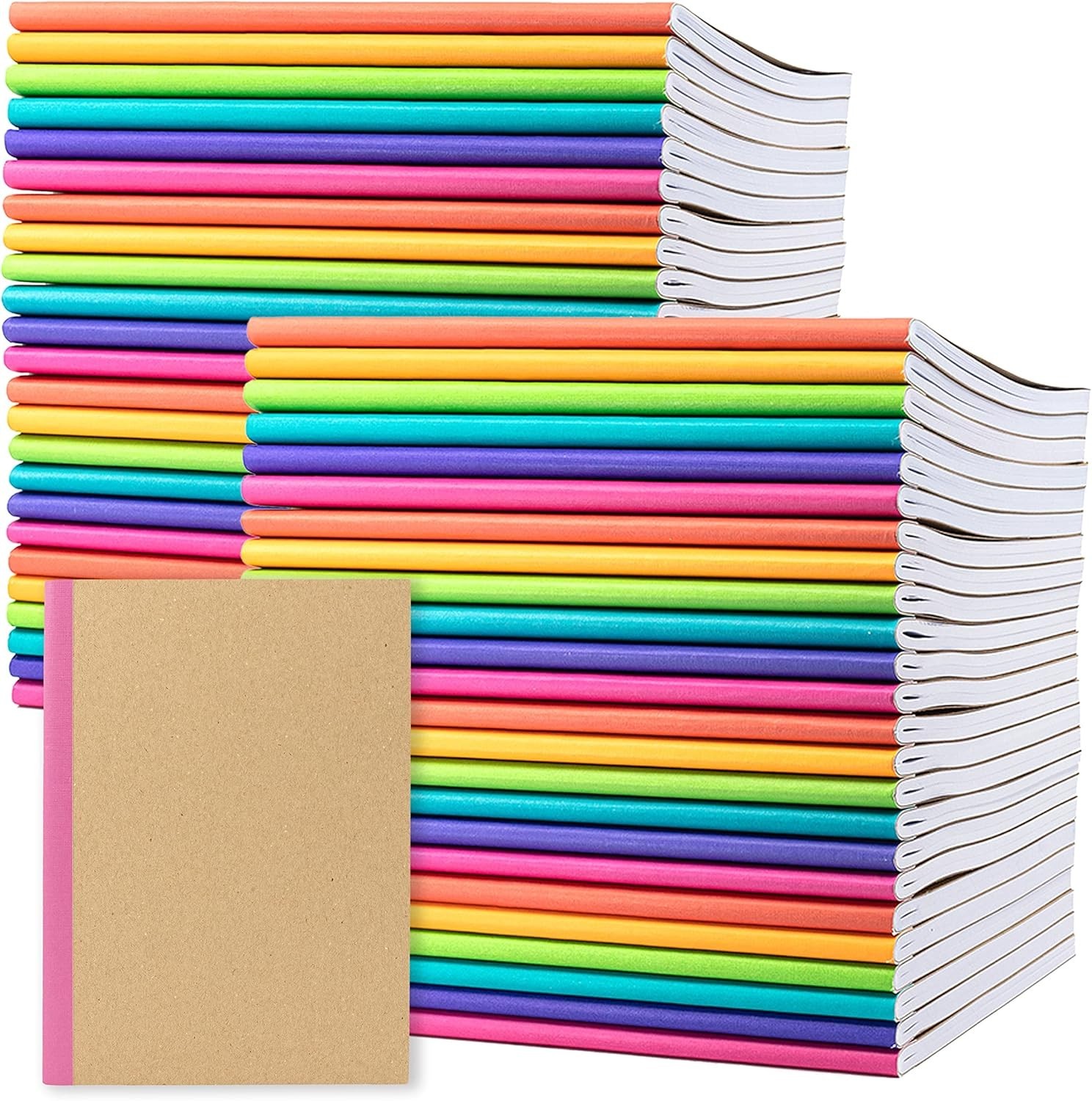 48-Pack College Ruled Composition Notebooks Kraft Cover Rainbow Spines 120 Pages