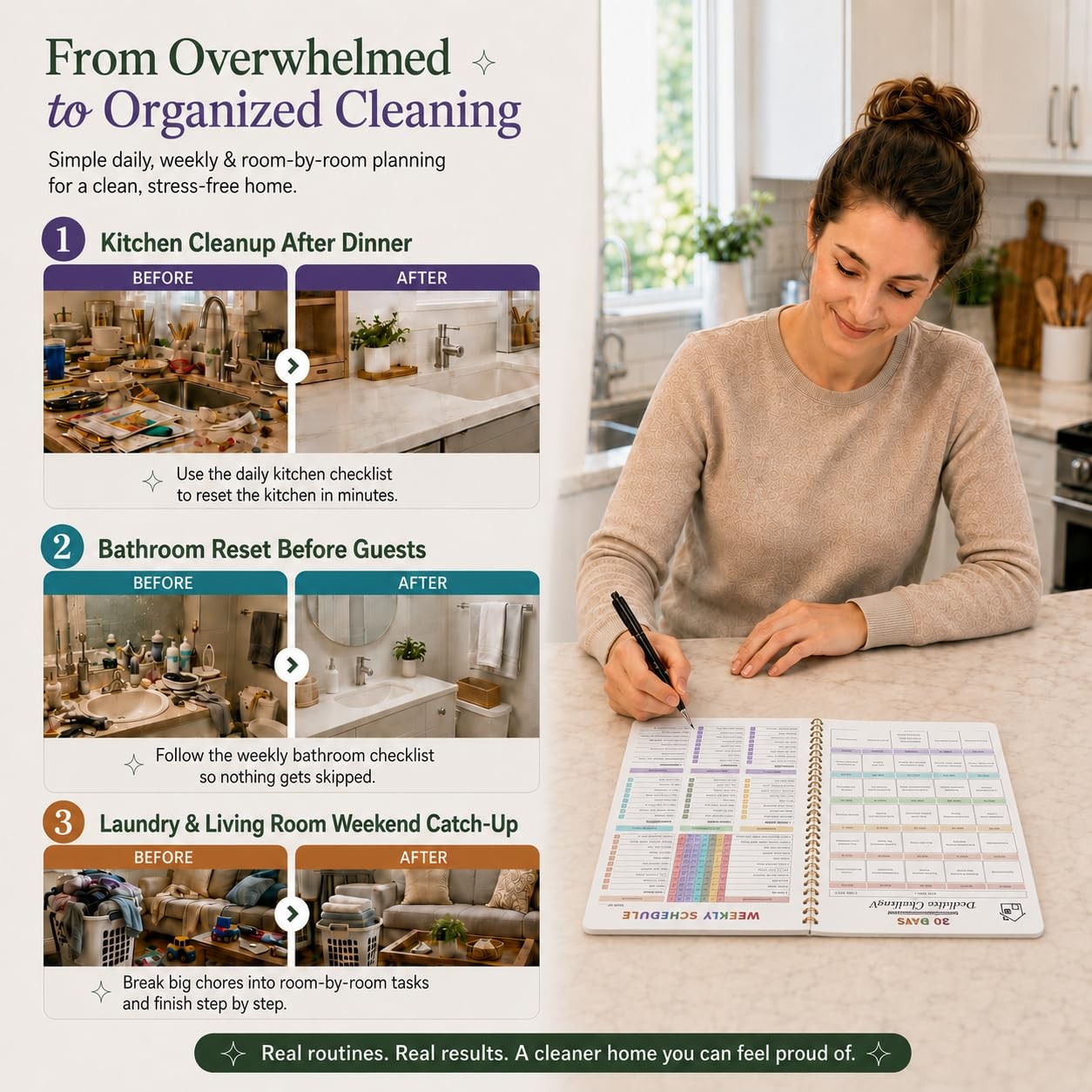 60-Week ADHD Cleaning Planner for Adults & Teens – 8.5 X 11 inches, Green