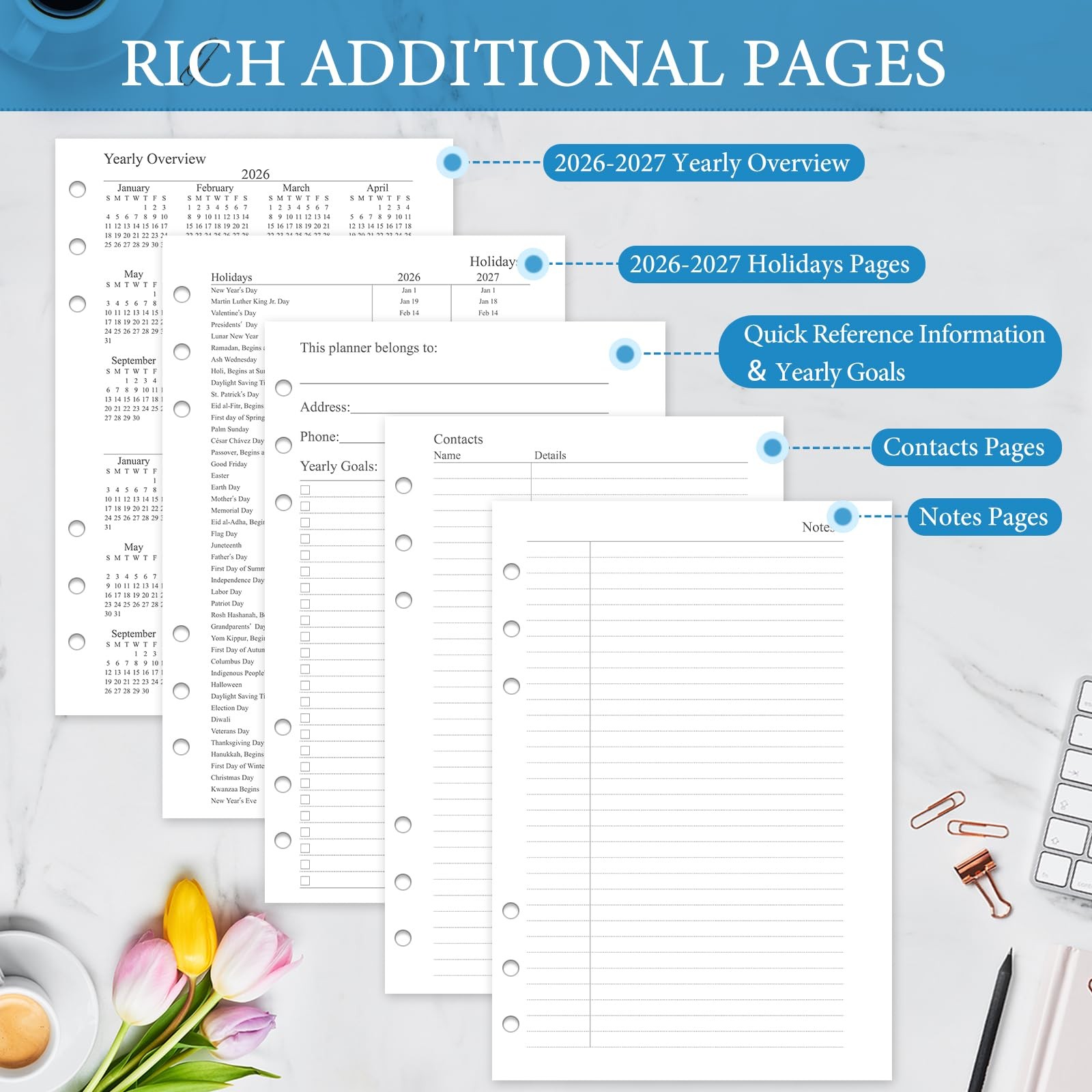 2026-2027 Monthly Planner Refill, A5 Medium Planner Inserts for 6 Holes, 5.5″…