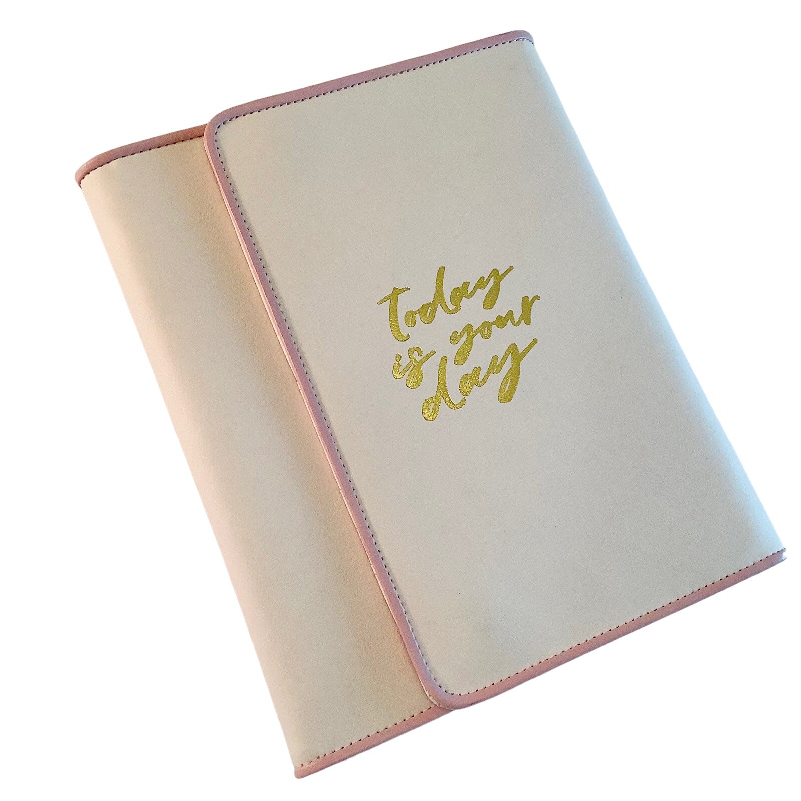 Kikki.K Leather Compendium Pink Trifold Notepad Padfolio “Today is Your Day”