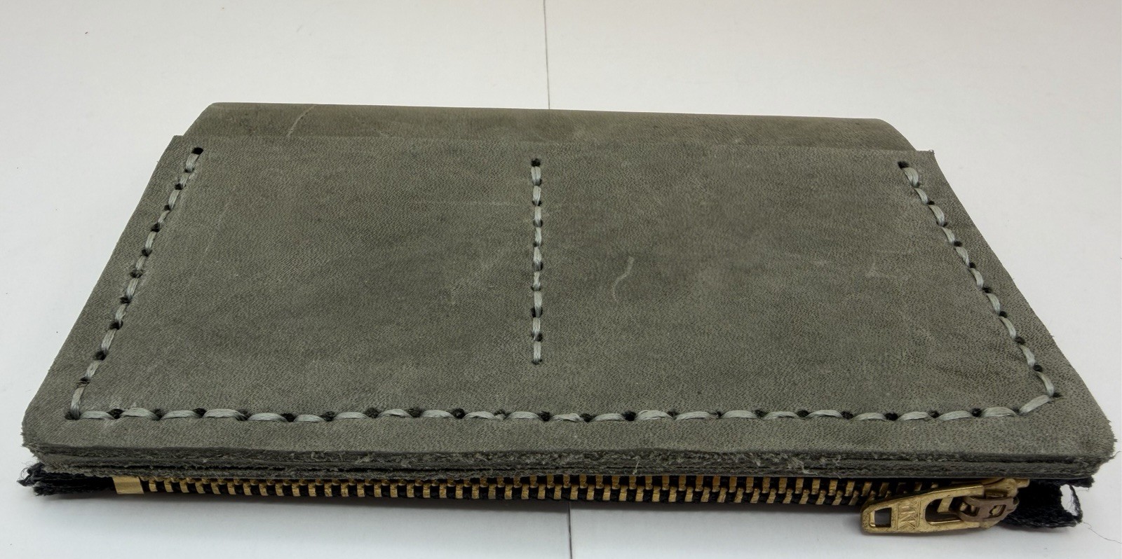 Handmade Gray Leather Passport Wallet TN Cover Full Zip Card Holder Rustic