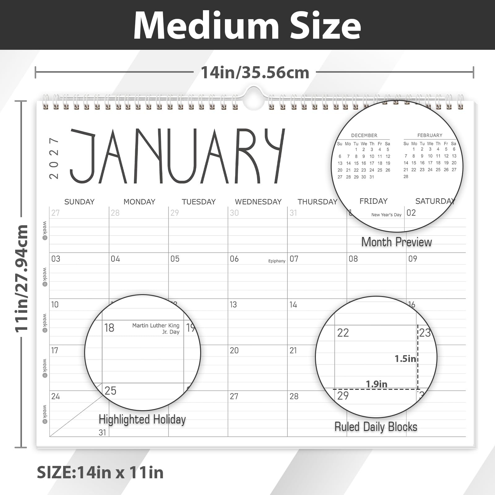 GuassLee Wall Calendar 2026, 2026-2027 14″x11″, Jun 12month