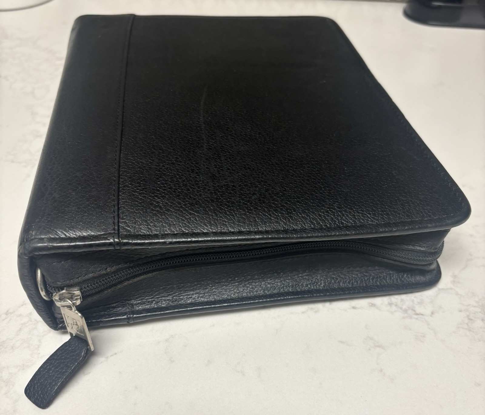 Franklin Quest Black Verona Leather Zip Organizer Planner 7 Ring Binder Vtg 90’s