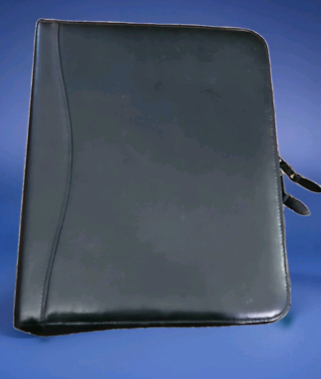 Vintage Scully BLACK LEATHER 10″ x 13.5″ 3-Ring Zip Binder Folio Slots/pockets