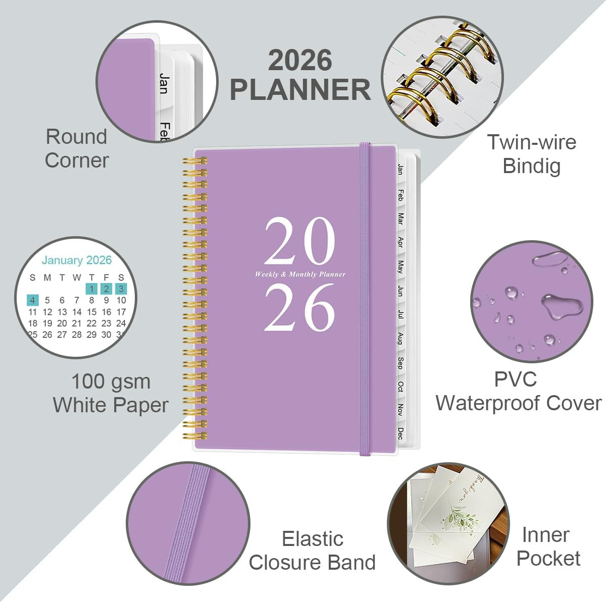 2026 Planner – A5 Weekly & Monthly Planners Spiral Bound, January 2026