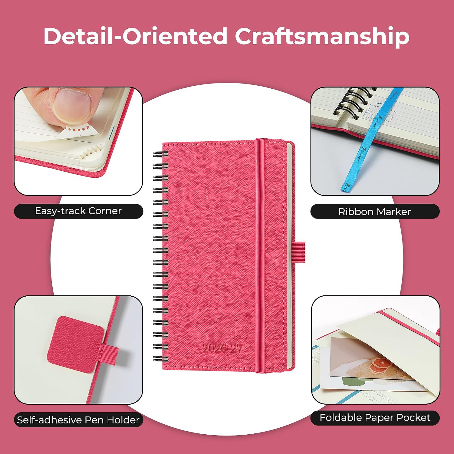 Planner 2026-2027 Daily Weekly and Monthly,6.5″X3.75″,18 Months Spiral Bound Cal