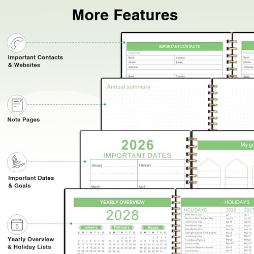 2026-2028 Monthly Planner – 3-Year Calendar, Twin-Wire Binding, Lined Notes