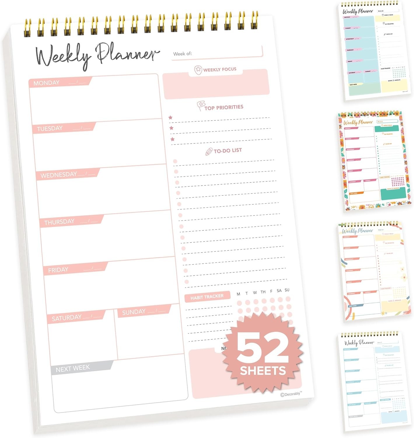 Decorably 52 Sheets Nude Pink Undated Weekly Planner Notepad, 6.5x10in Spring…