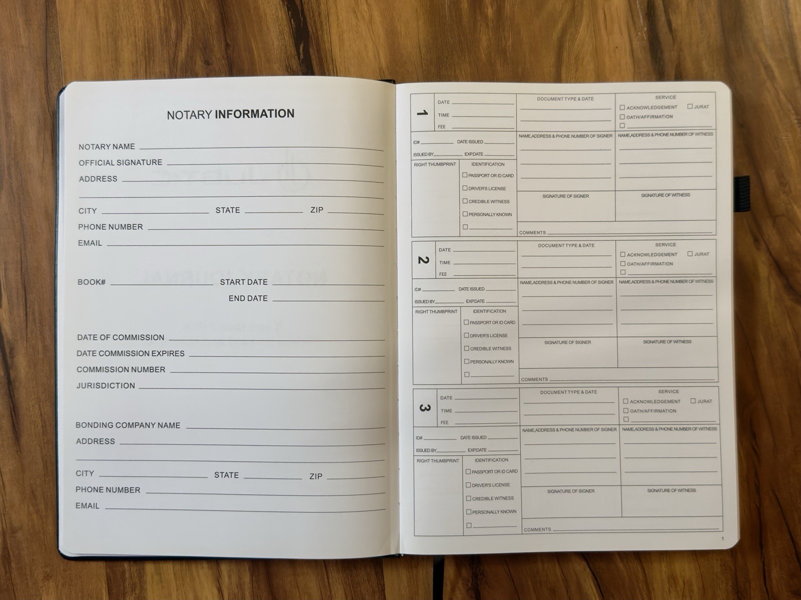JUBTIC Notary Journal Log Book 474 Entries, 158 Numbered Pages, 8.5×11” Black