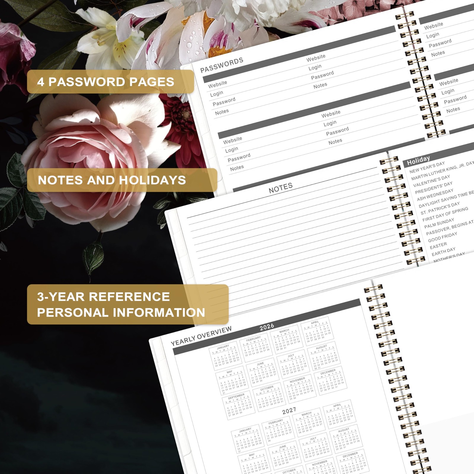 2026-2028 Monthly Planner – 9” x 11”, Large x Black