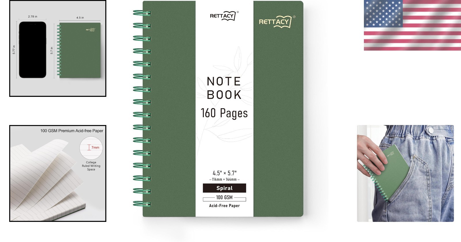 160-page Dark Green Pocket Journal – Sturdy Twin-wire, Flexible Plastic Cover