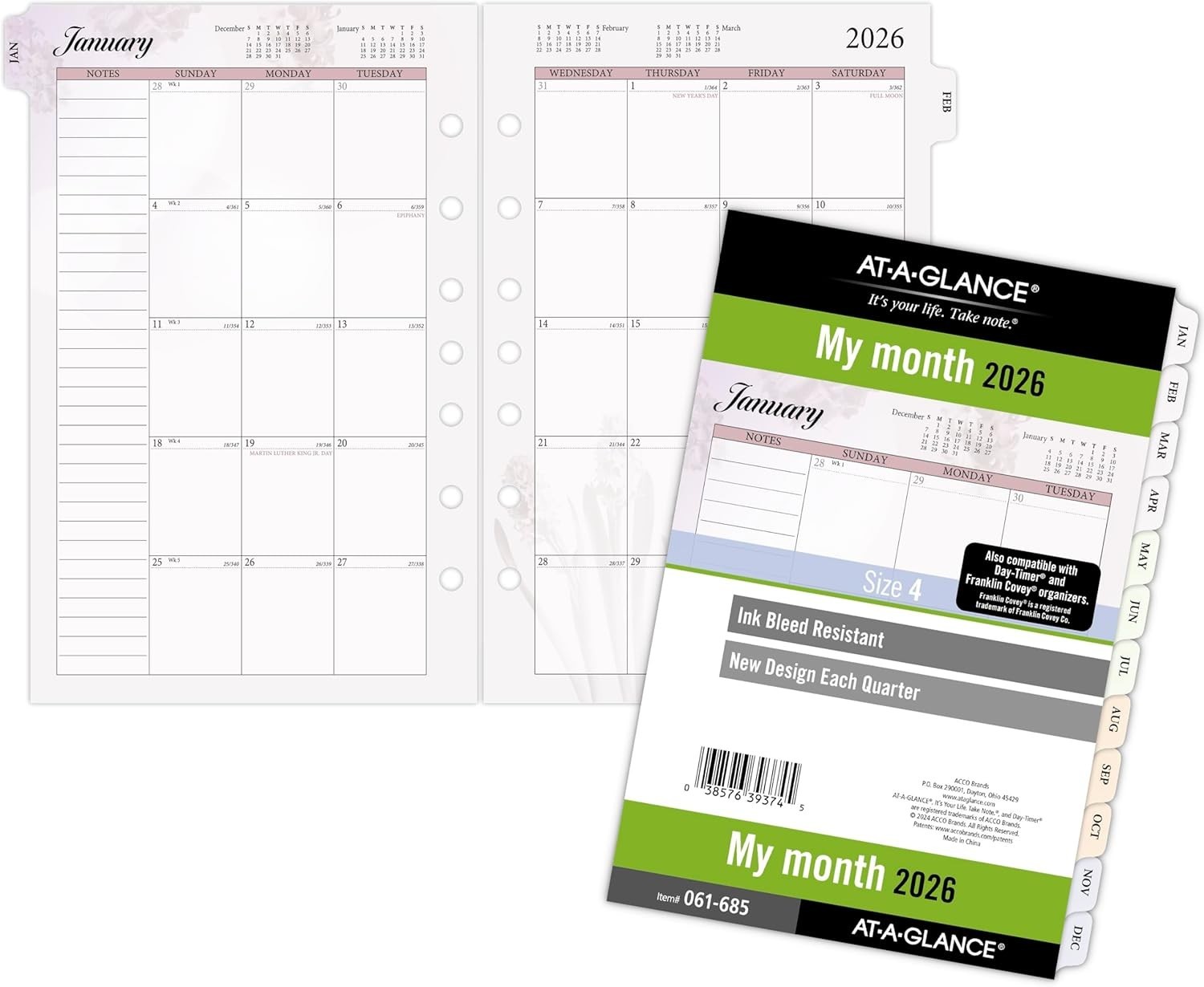 AT-A-GLANCE 2026 Planner Refill, Monthly, 5-1/2″ x 8-1/2″, Desk Size 4, Loose…