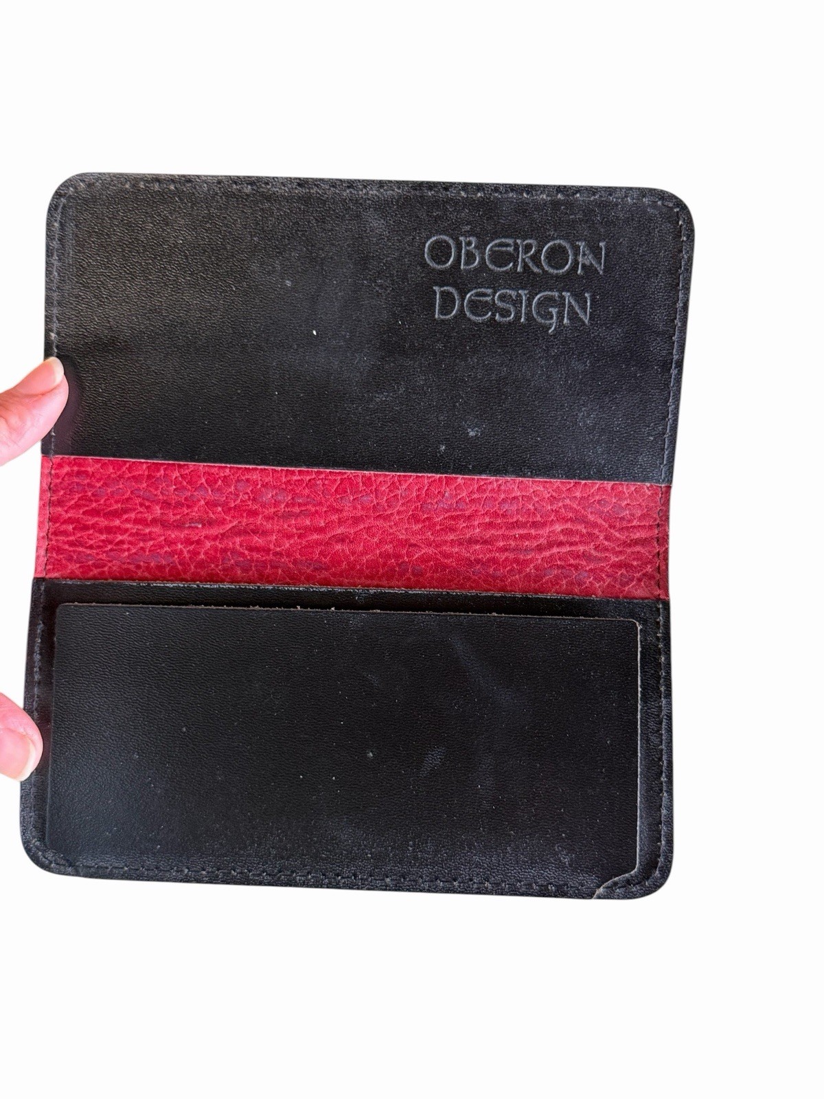 Oberon Design Check Book Cover Case Tooled In Cherry Red