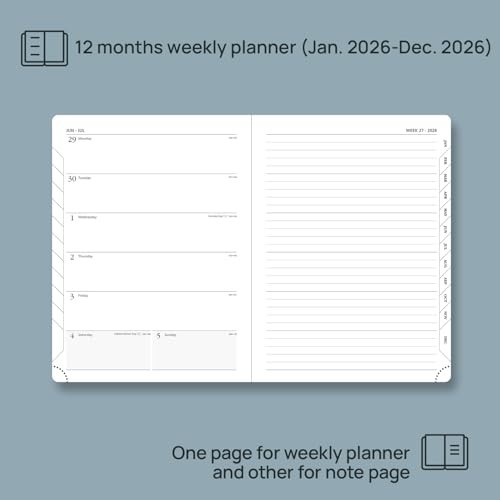 2026 Weekly Planner – Medium 6.5″ x 8.5″, Leather Soft Cover, Monthly Tabs, Thic