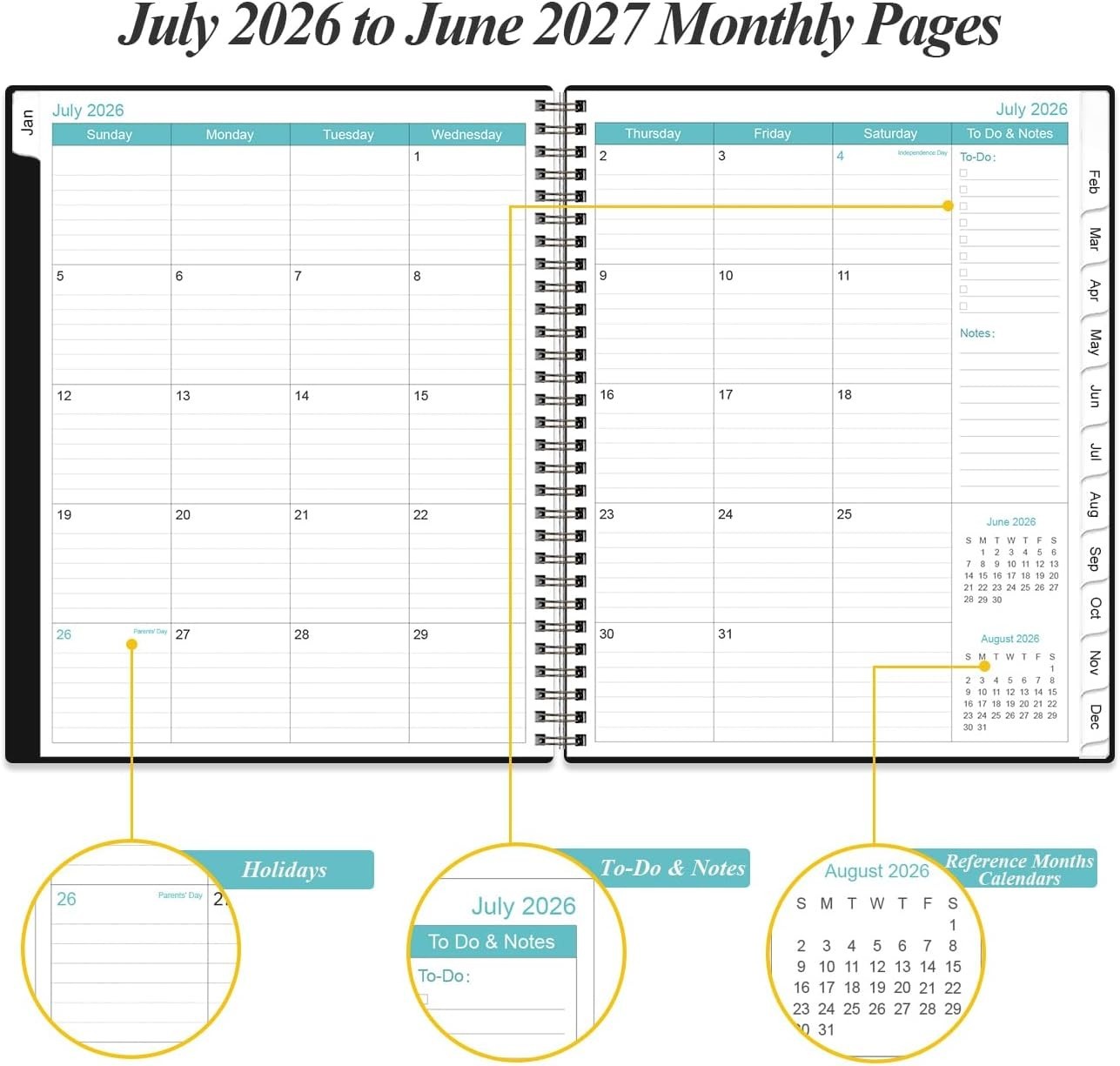 Productive 2026-2027 Planner with Holiday Reminders & Contact Lists, 6.4″x8.5″