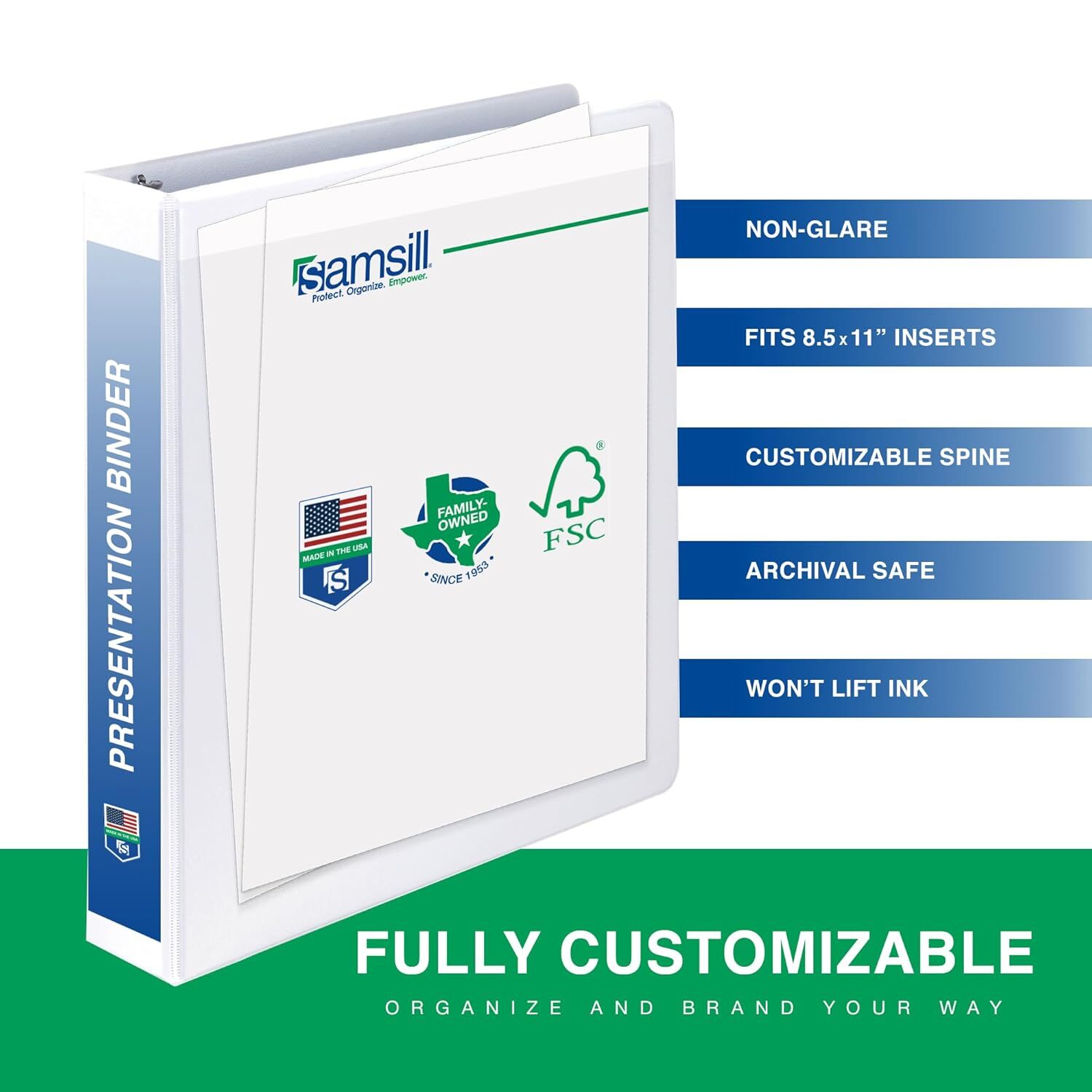 Samsill 3 Inch 3 Ring Binders, Made in USA, Economy 4 Count-Pack of 1, White