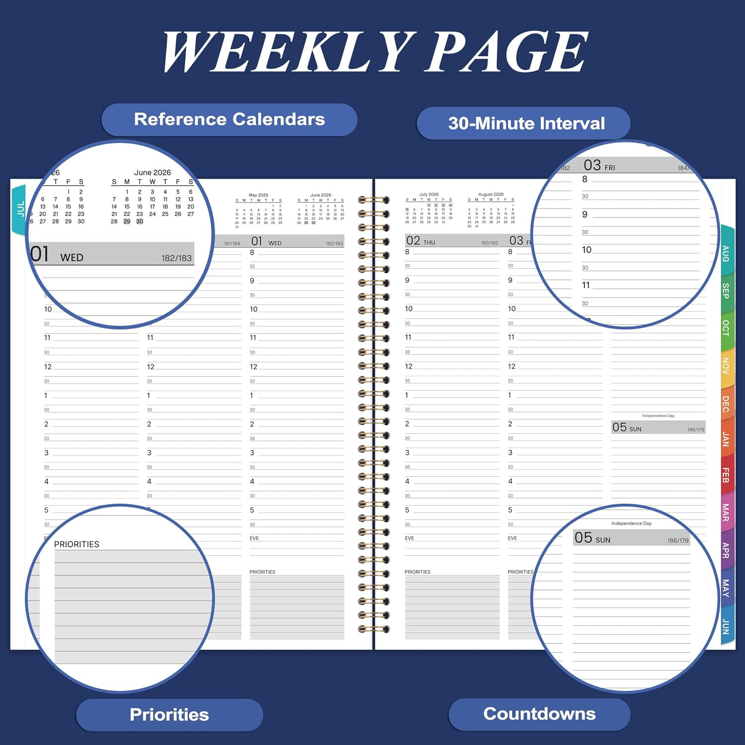 2026-2027 Weekly Appointment Planner 9×11 Hourly Daily Schedule Book Blue