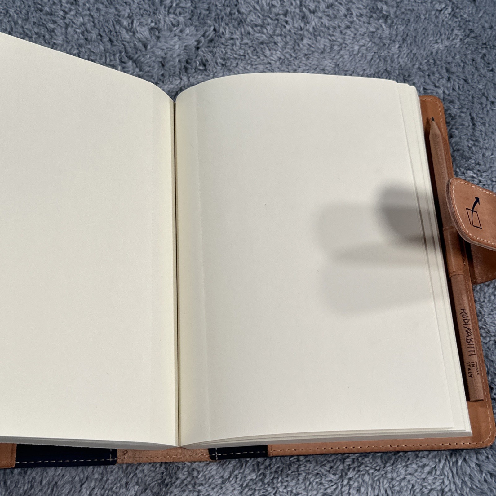 RUDI RABITTI Leather Notebook Padfolio Italy Journal Book W/ Pencil Blue