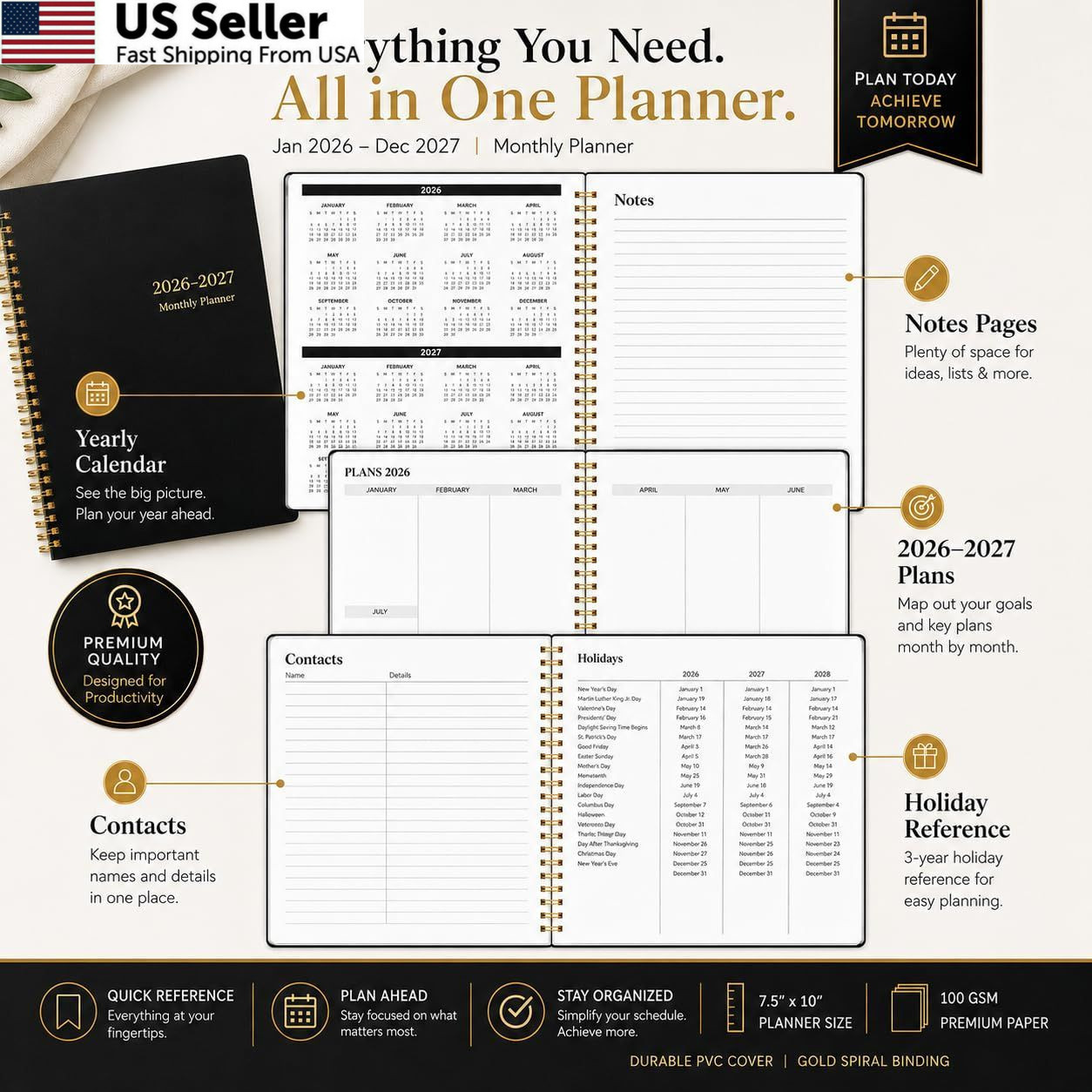 Monthly Planner 2026-2027, Jan 2026 – Dec 2027, 2 2026 – Black