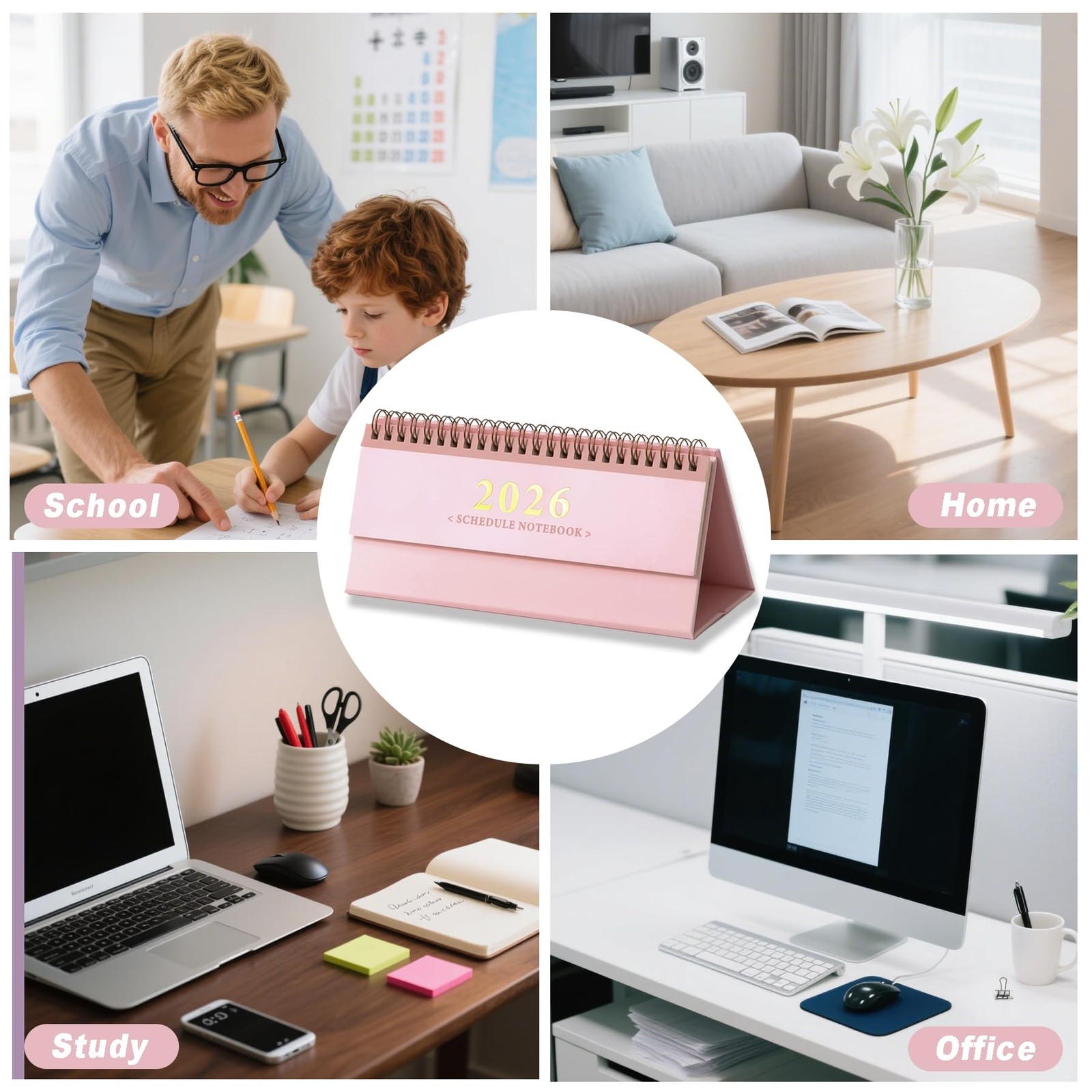 JUNKJWBZ Small Desk Calendar 2025-2026 Standing Flip Mini Calendar, Pink