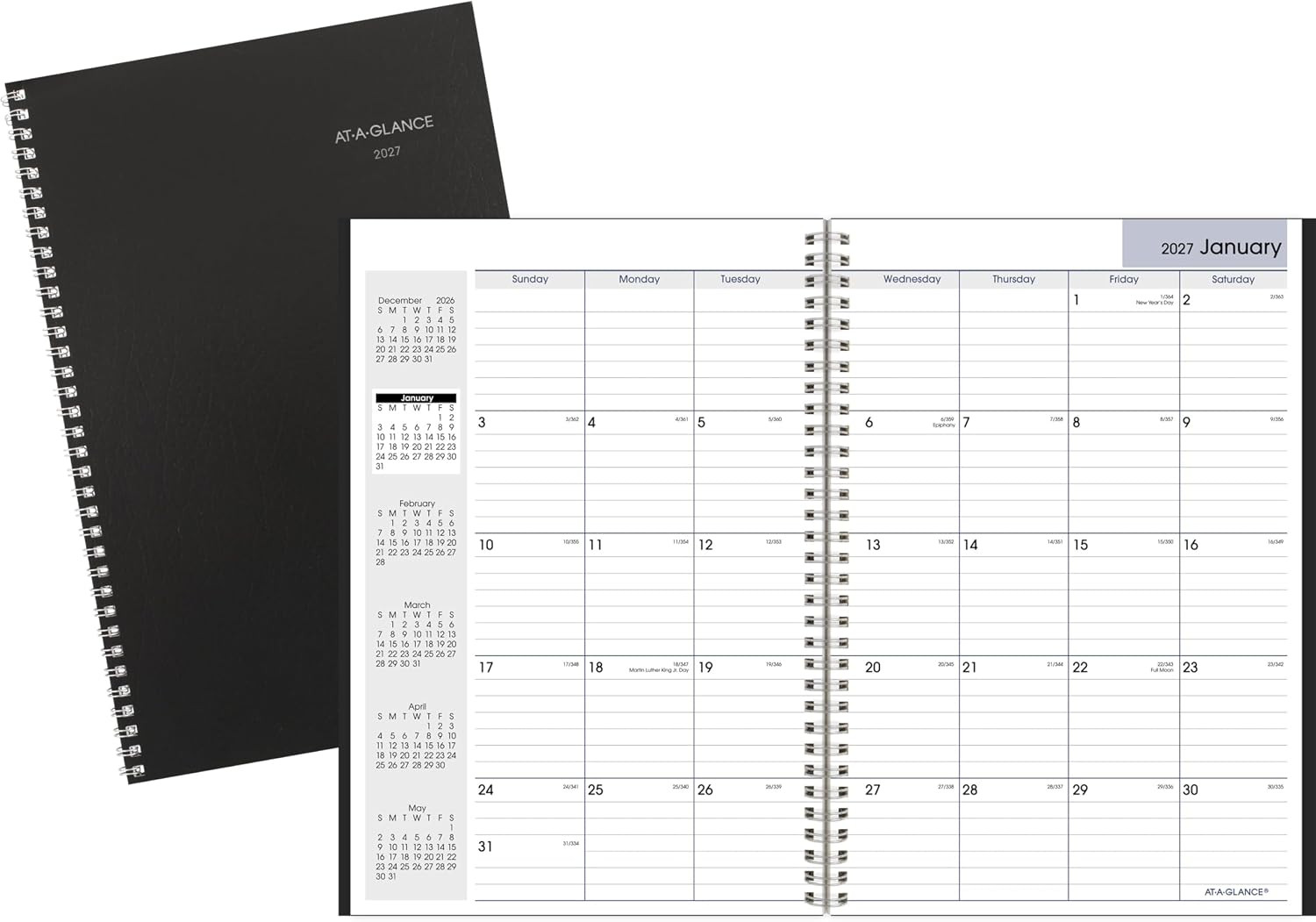 2027 Planner, Monthly, 14-Month Dec-Jan, 8″ X 12″, Dayminder, Black (SK20027)
