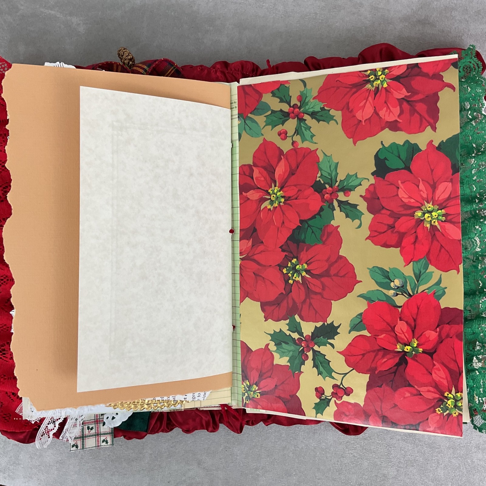 Handmade Christmas Junk Journal – 86 pages mixed media art book – quilted plaid
