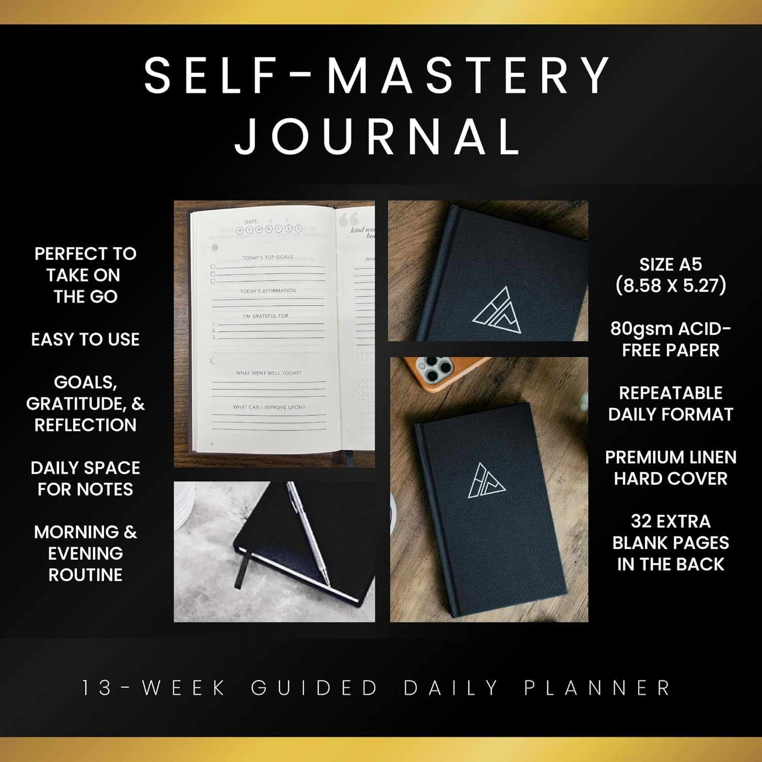 Self Mastery Journal for Men 5 Minute Gratitude and Reflection Journal