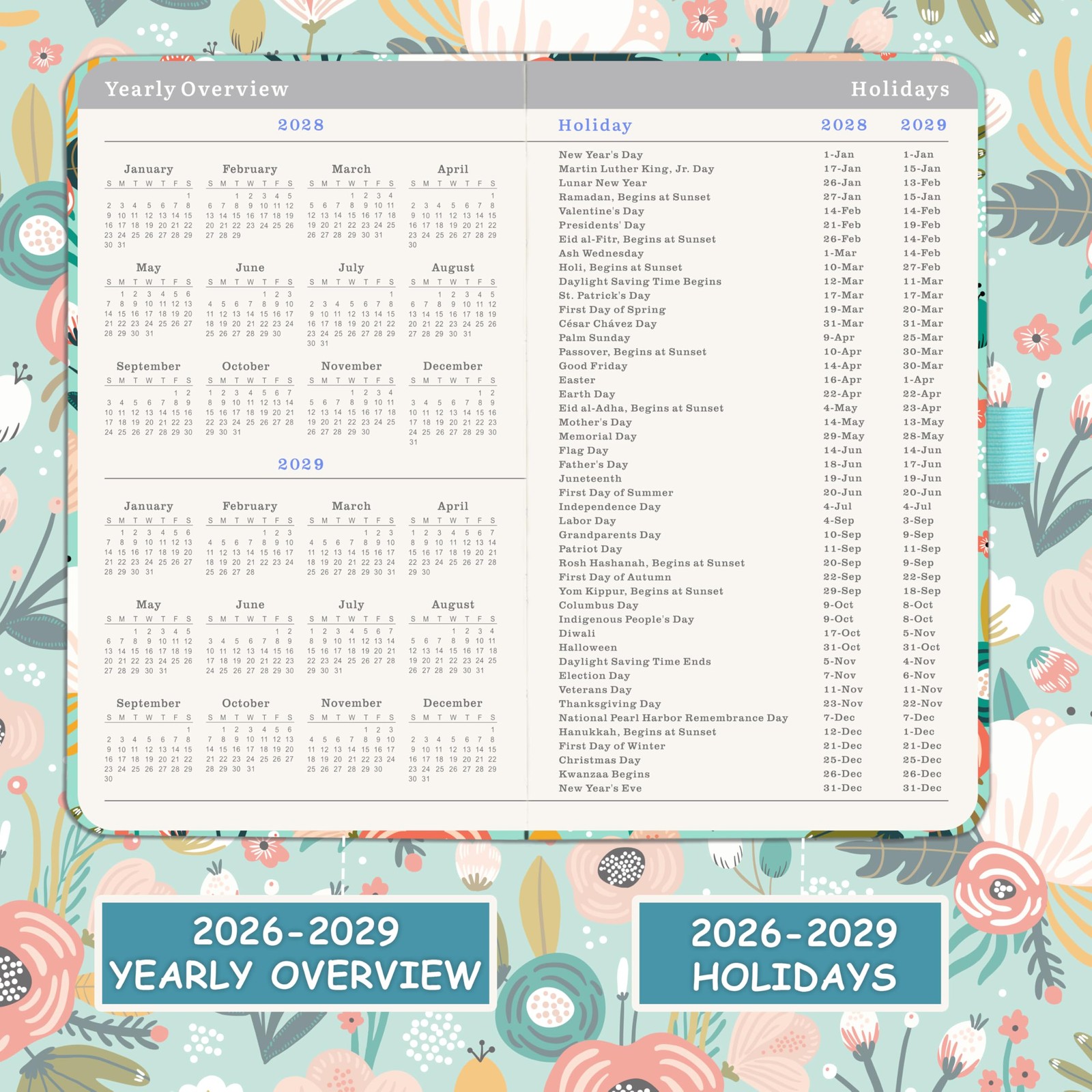 2026-2029 Pocket Planner – 3 Year Monthly 3.8 inches X 6.3 inches, Green