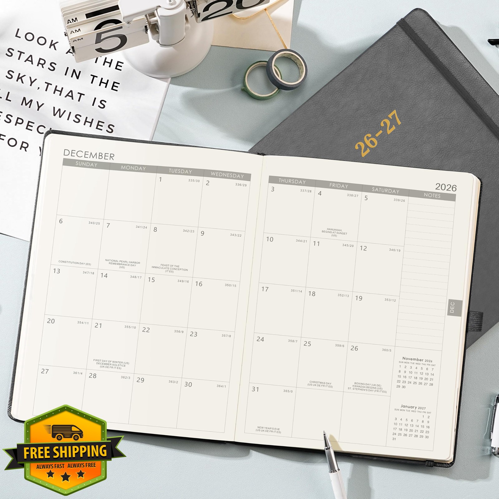 Vondafe 2026-27 Planner Grey Hardcover