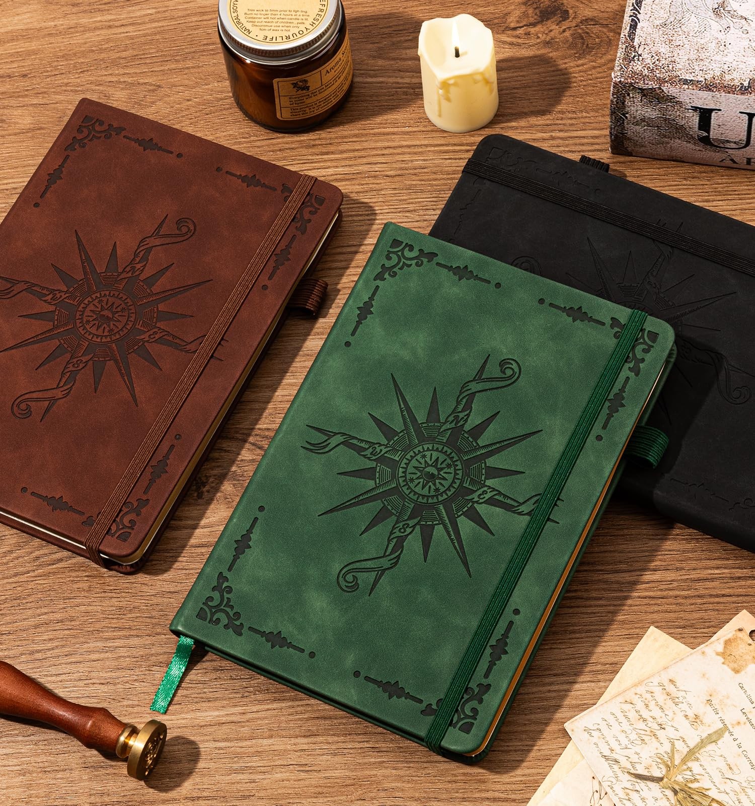 Lined Journal Notebook, A5 200 Pages Leather Journals For 200 Pgs-Black