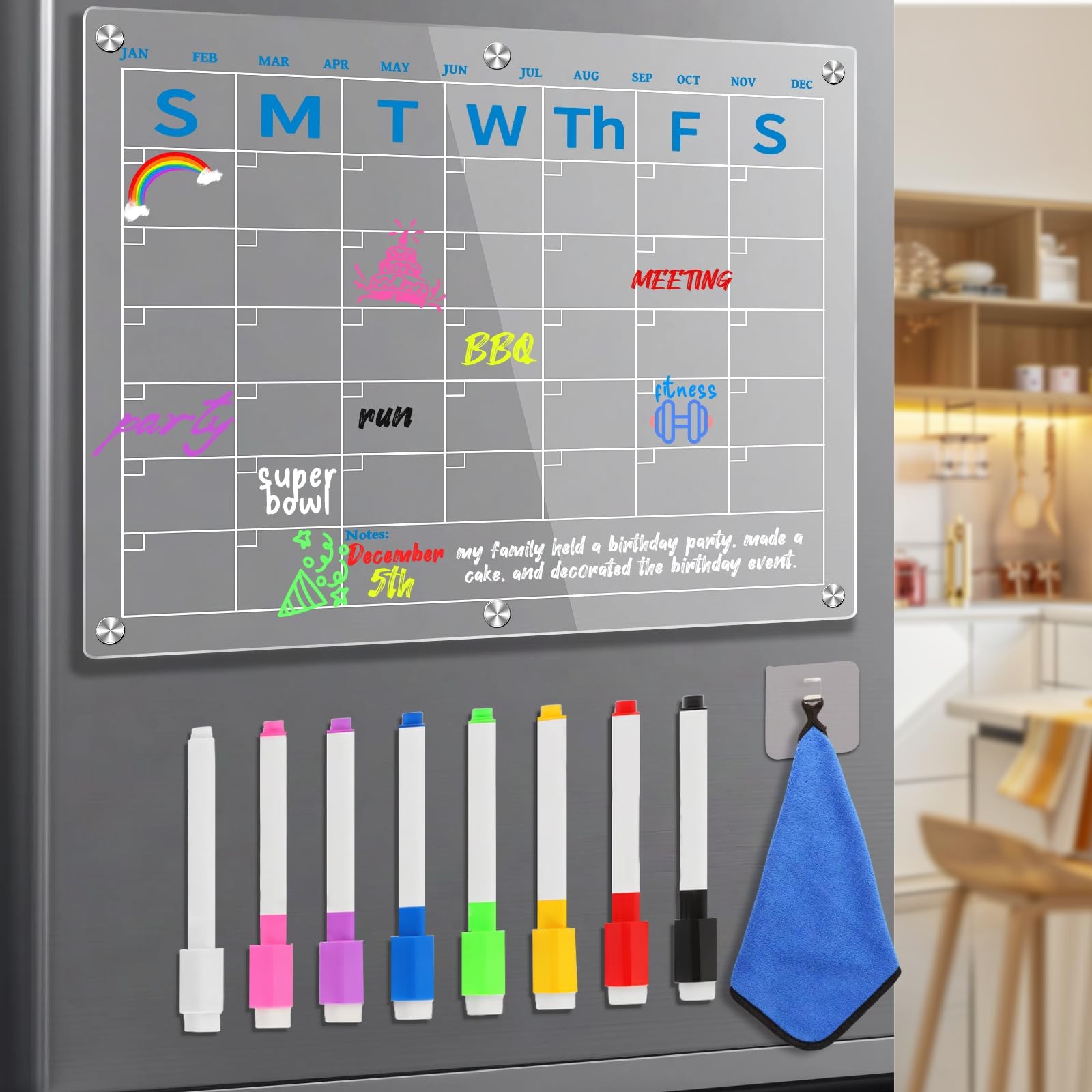 15×11 Inch Magnetic Acrylic Calendar for Fridge Refrigerator Meal Planner