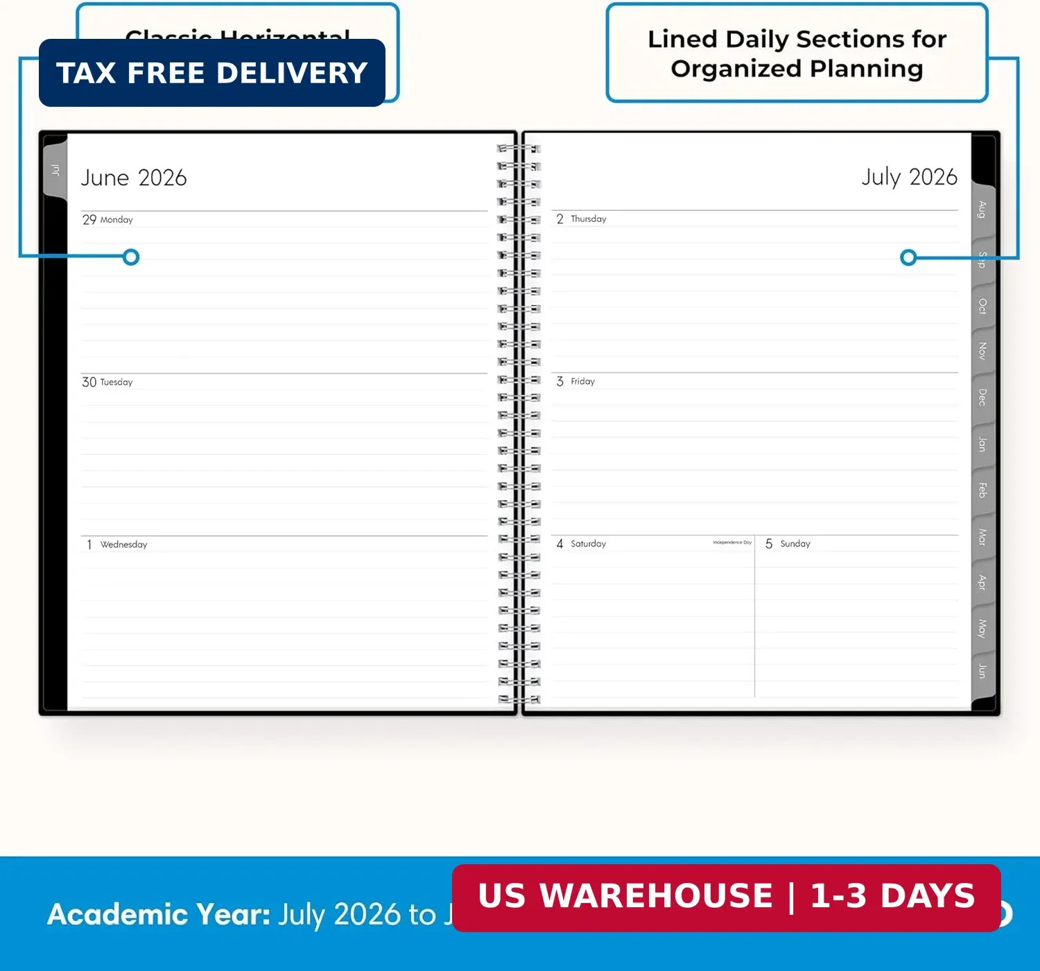 Blue Sky 2026-2027 Weekly and Monthly Academic Year Planner Calendar, July 2026