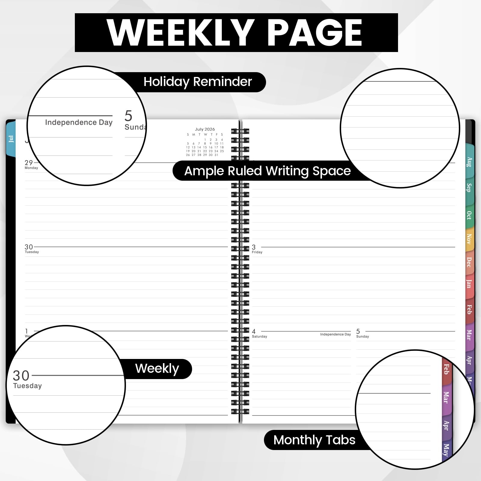 2027 Weekly Monthly Planner 9×11 Black Waterproof Cover Colorful Tabs