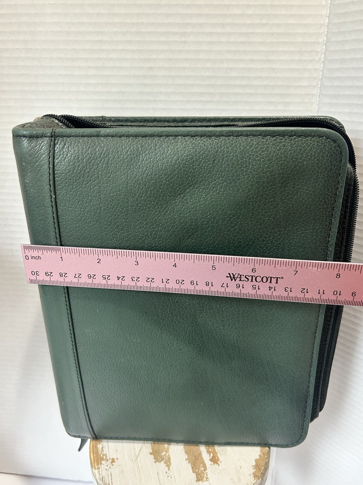 Vintage Franklin Covey Forest Green Leather Zip Around 7 Ring Personal Organizer