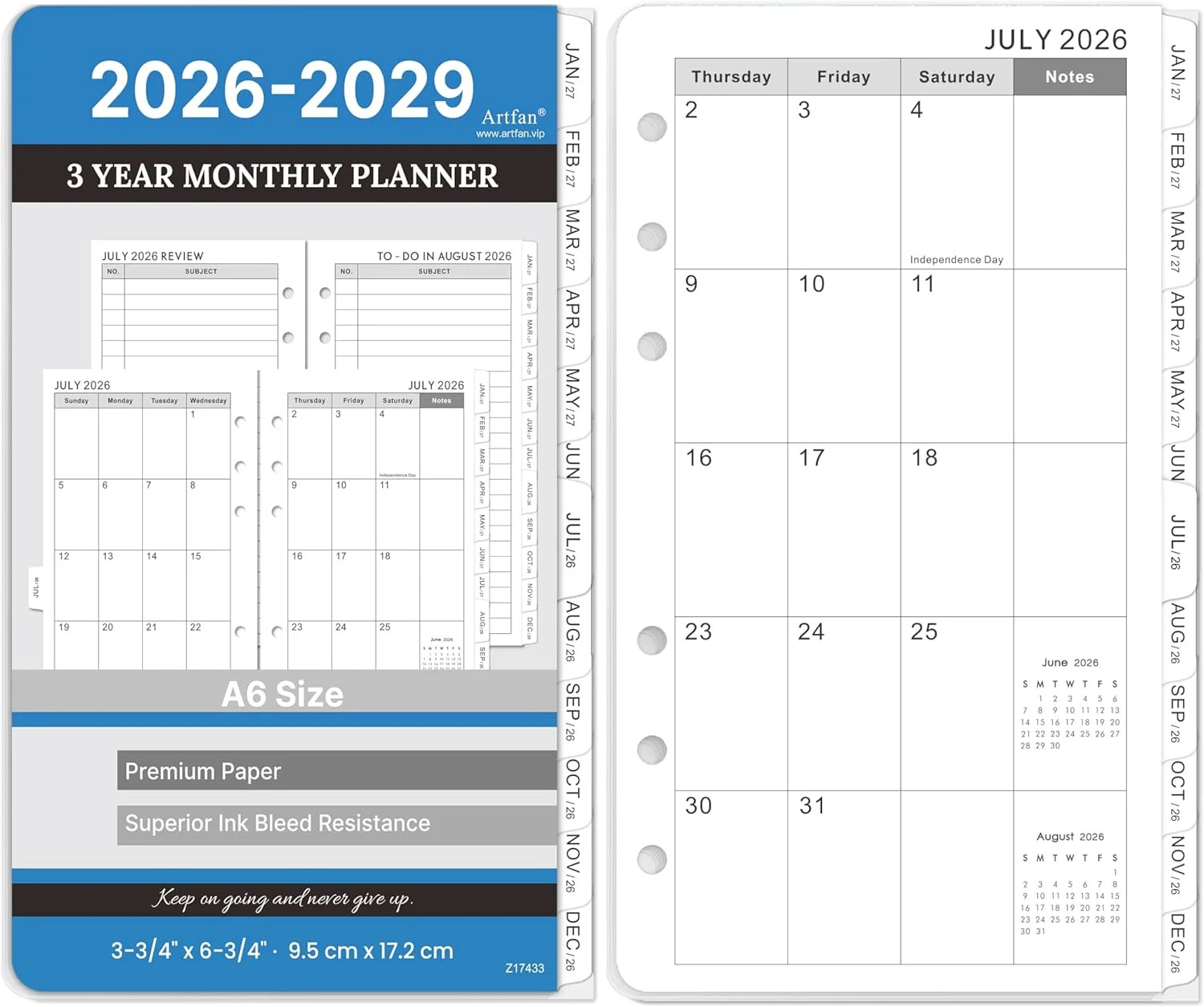 2026-2029 Planner Refills – A6 Planner Inserts with 6-Hole Punched, July 2026 –