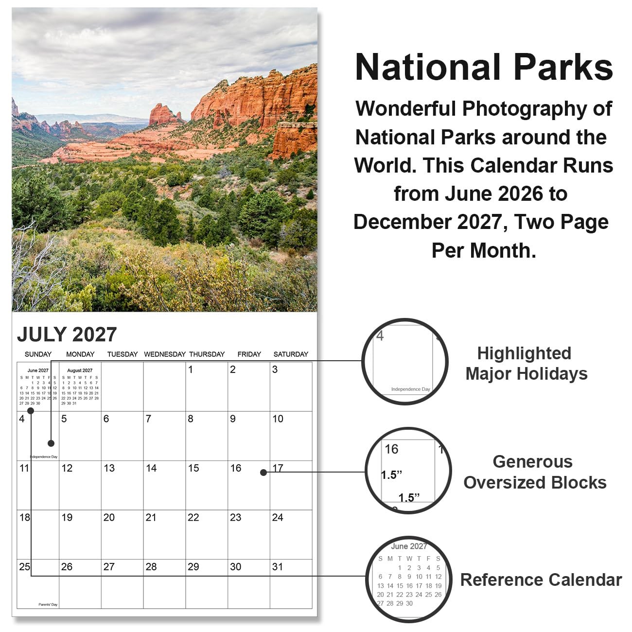 2026-2027 Calendar for Wall, National Parks 12″ x 12″,
