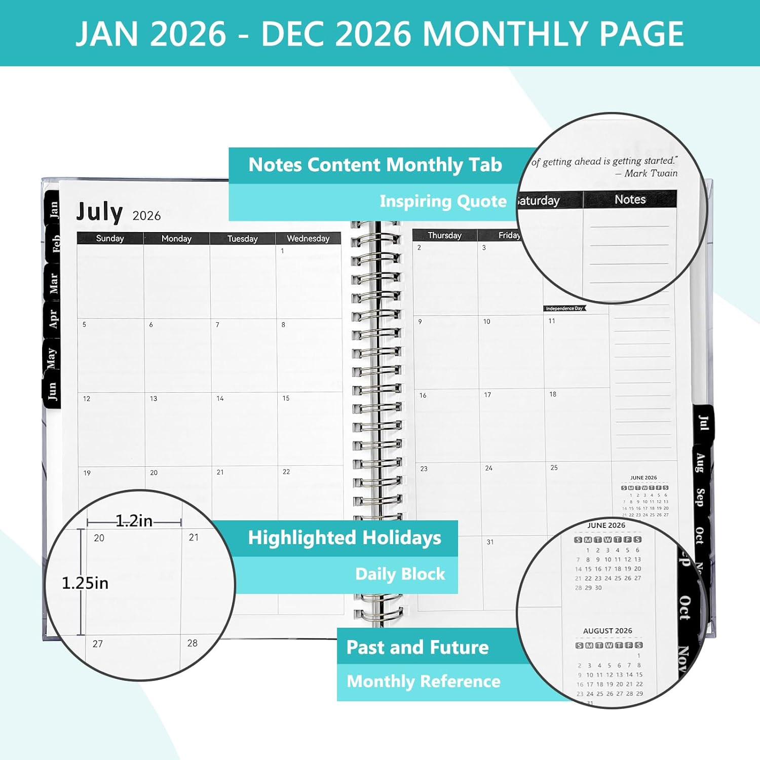 2026 Planner, Monthly and Weekly Calendar 2026, Jan.2026-Dec.2026, 8.5” x 6.5”