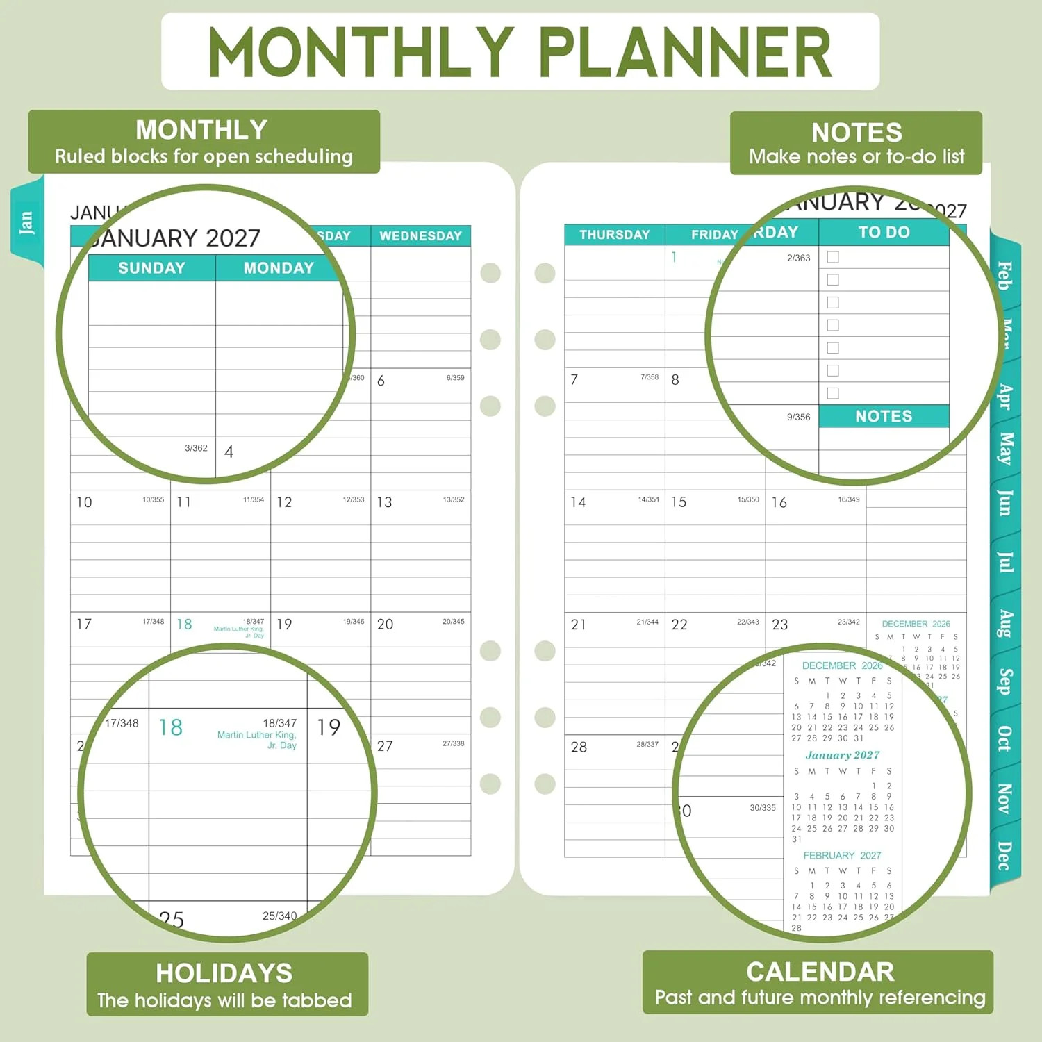 2026-2028 Monthly Planner Refill – Planner Inserts with 7-Hole Punched, 5-1/2″ X