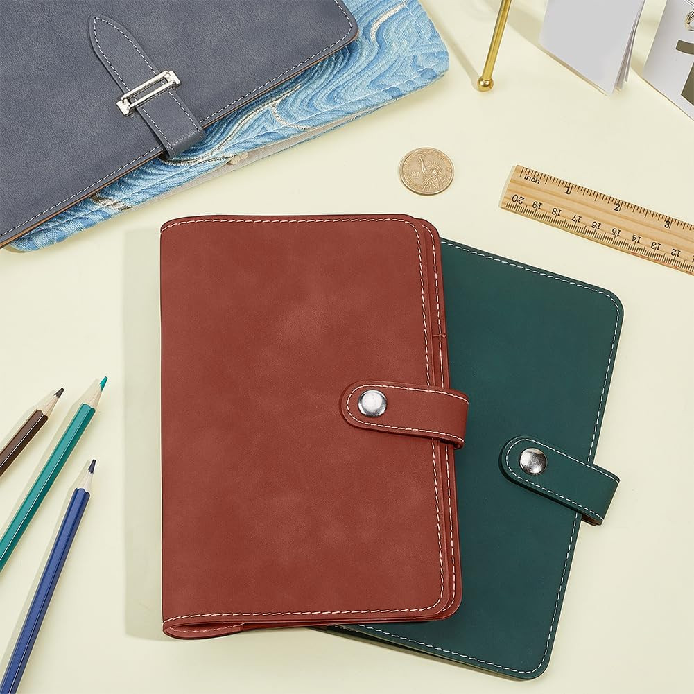 2PCS 2 Colors Refillable 6 Ring Loose Leaf Planner Binder A6 PU Leather Travel J