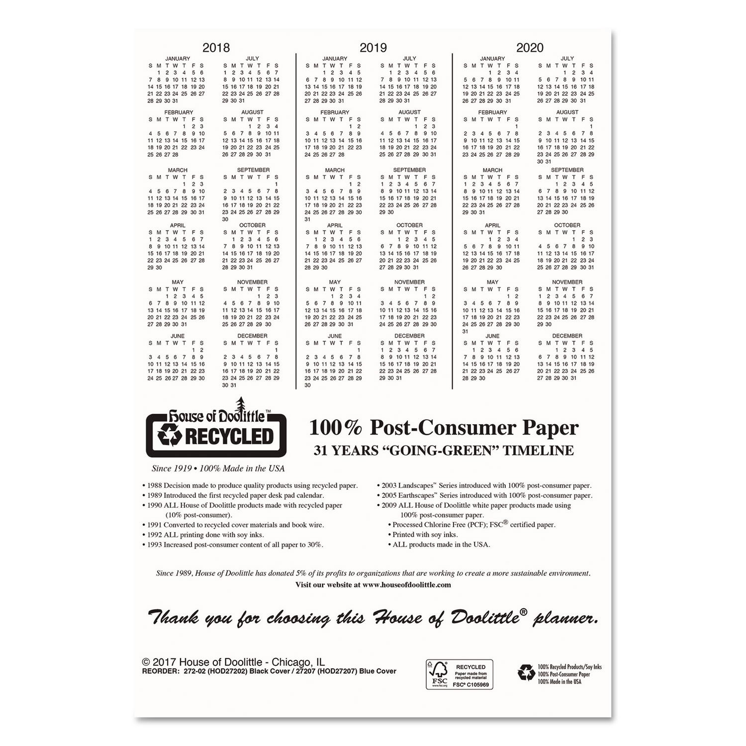 Doolittle 27202 Recycled Professional Weekly Planner, 15-Min Black