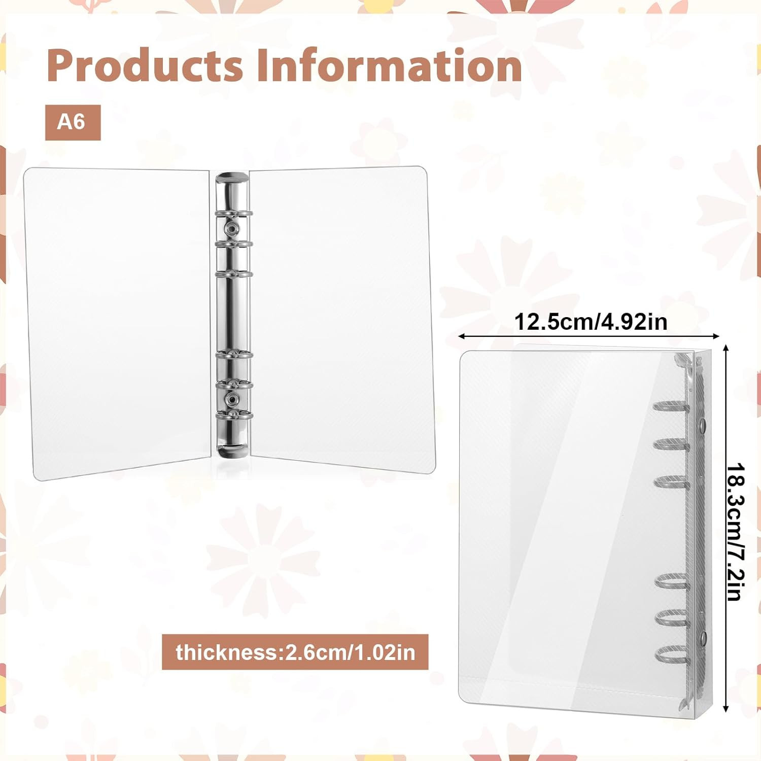A6 Binder, Clear Acrylic 6 Ring Binder A6 Notebook Cover Planner Binders 6-Ring