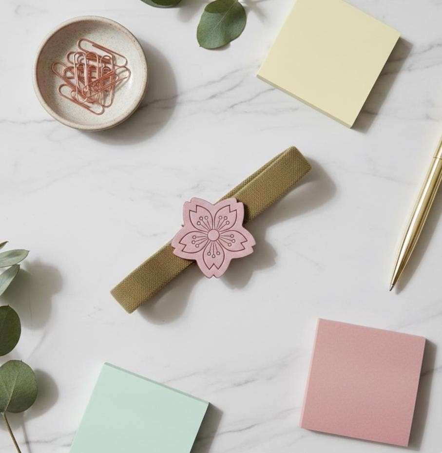 Sakura Leather Planner Band Elastic with Floral Charm Pocket Size Handmade Gift