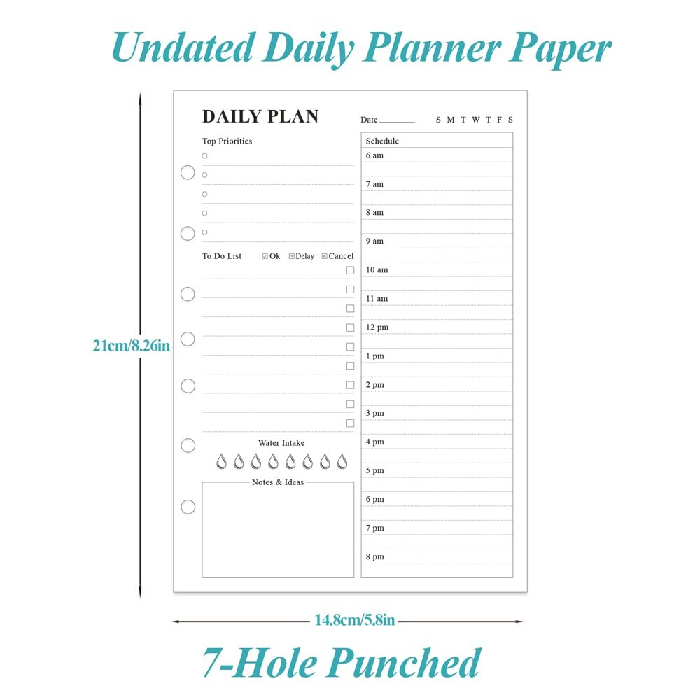 Undated Daily Planner Refill – A5 Day Planner Insert To Do List, 100 Sheets/200