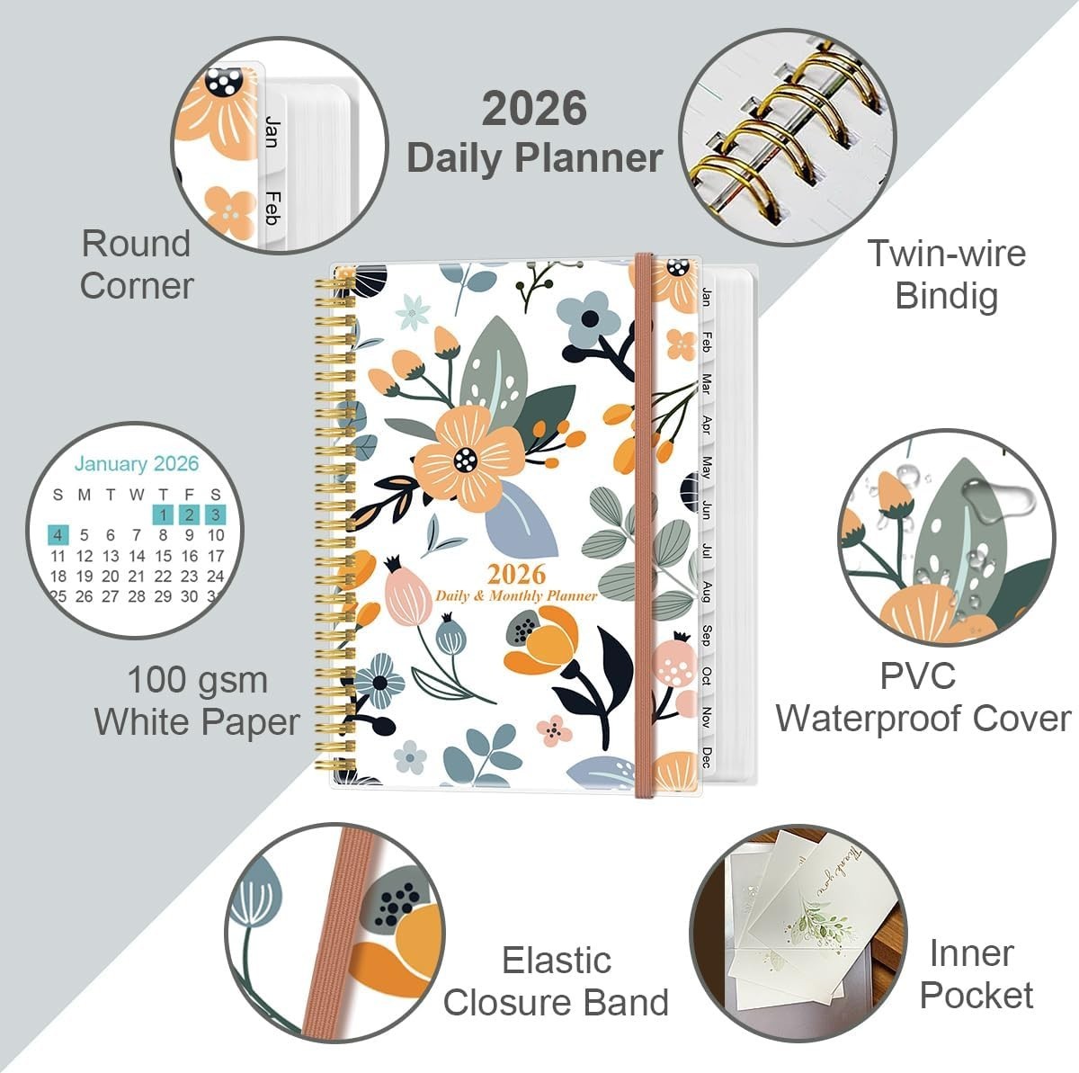 2026 Daily & Monthly Planner – One Page Per Day, Daily Planner from January 2…
