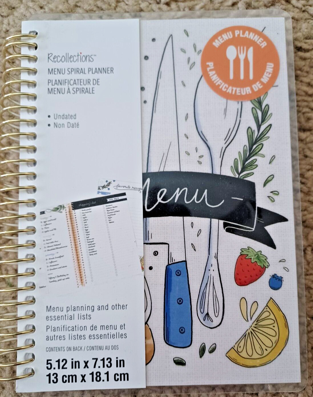 🍽 NEW Menu Planner 5×7 Recollections Spiral Book List Pantry Grocery Recipe Org