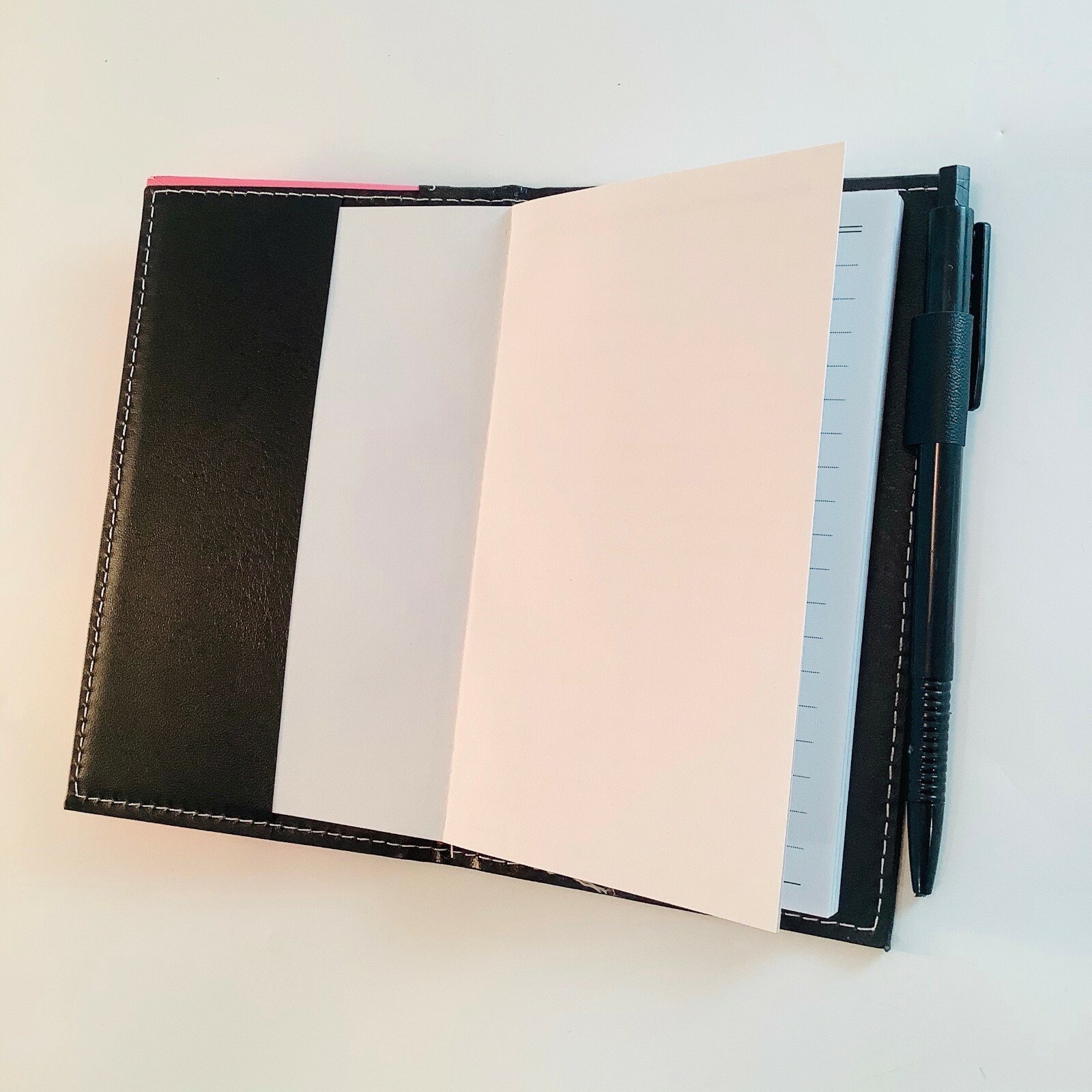Notebook w/Pen Black Ink Jot Notes Pocket Size Black & Pink Cover 60 Memo Sheets