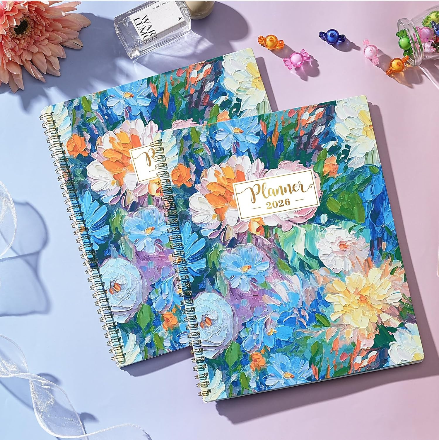 2026 Planner Daily Weekly Monthly 8.5×11 Colorful Tabs Floral Organizer