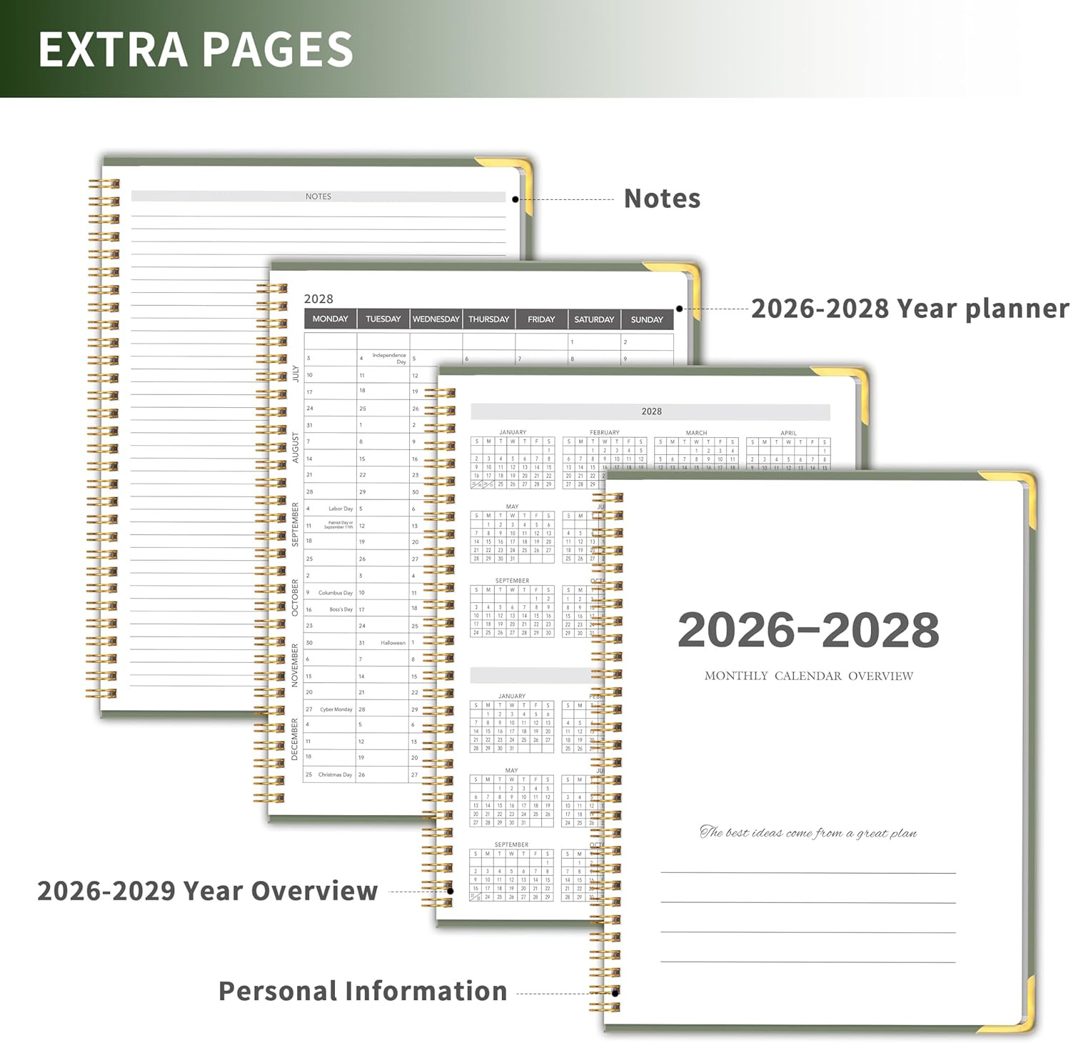 Monthly Planner 2026-2028 Hard Cover with Metal Corner 3 Year Calendar 2026-2027